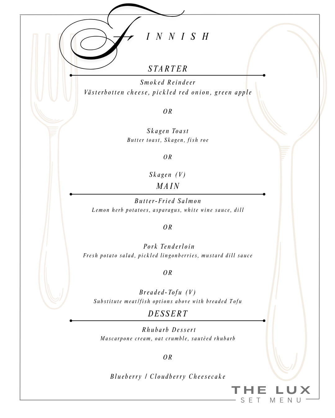 The Lux Menu Set Finnish